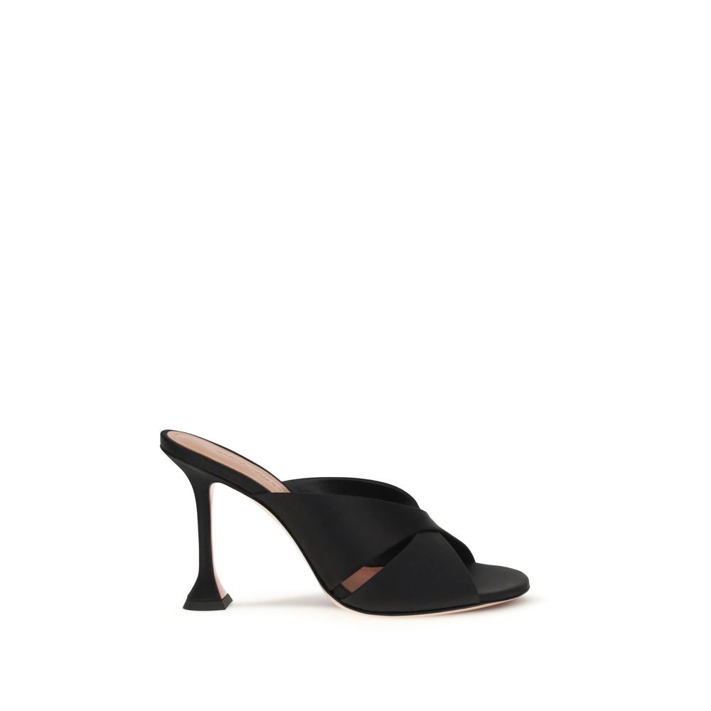 Amina Muaddi Salma Silk Mule Sandals - Black