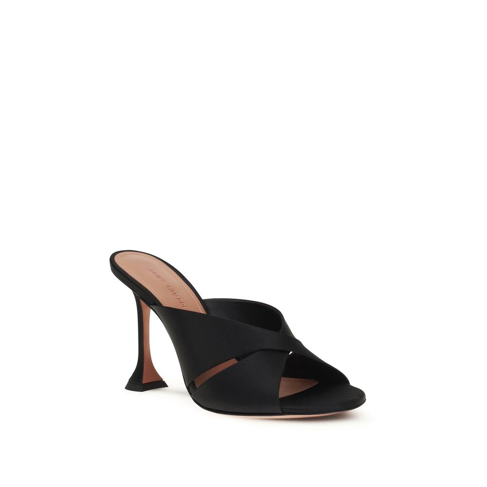 Amina Muaddi Salma Silk Mule Sandals - Black