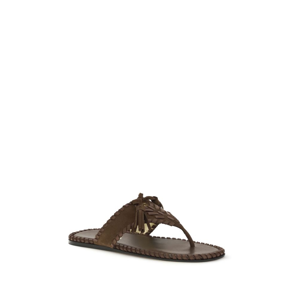 Prada Woven Leather Thong Sandals - Brown