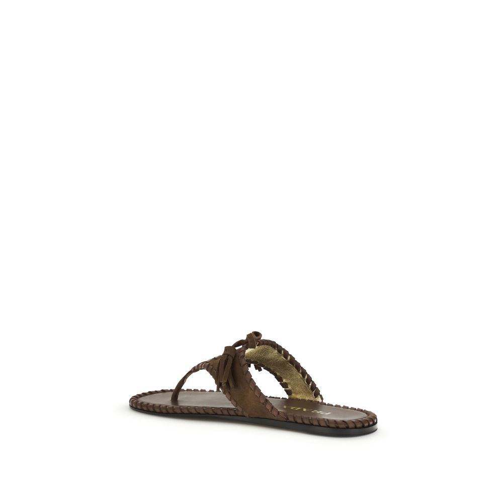Prada Woven Leather Thong Sandals - Brown
