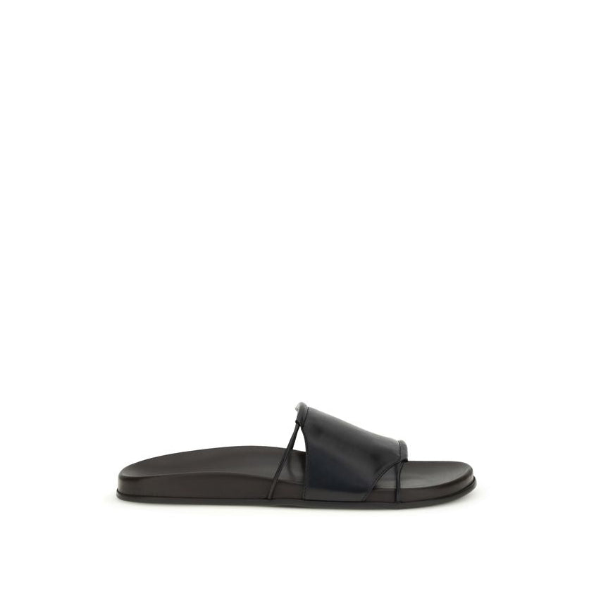 The Row Vivienne Leather Flat Sandals - Black