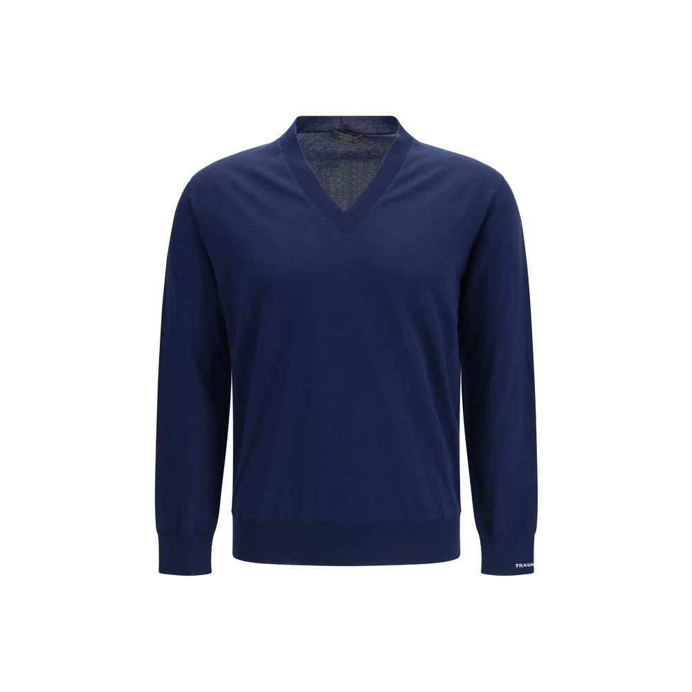 Prada Cotton V-Neck Sweater - Azure Blue