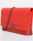 Chanel Leather Boy Wallet On Chain - Red