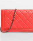 Chanel Leather Boy Wallet On Chain - Red