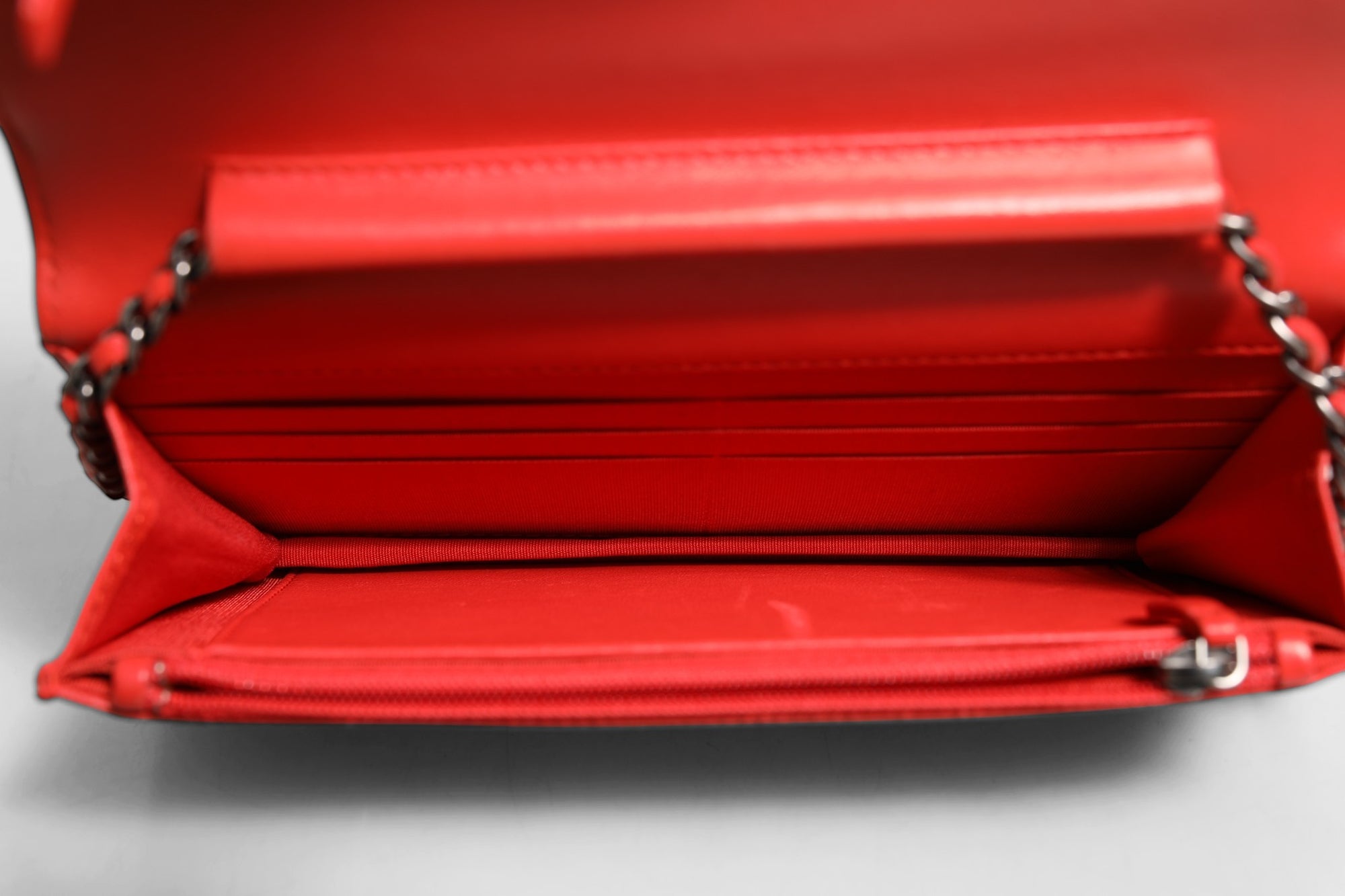 Chanel Leather Boy Wallet On Chain - Red