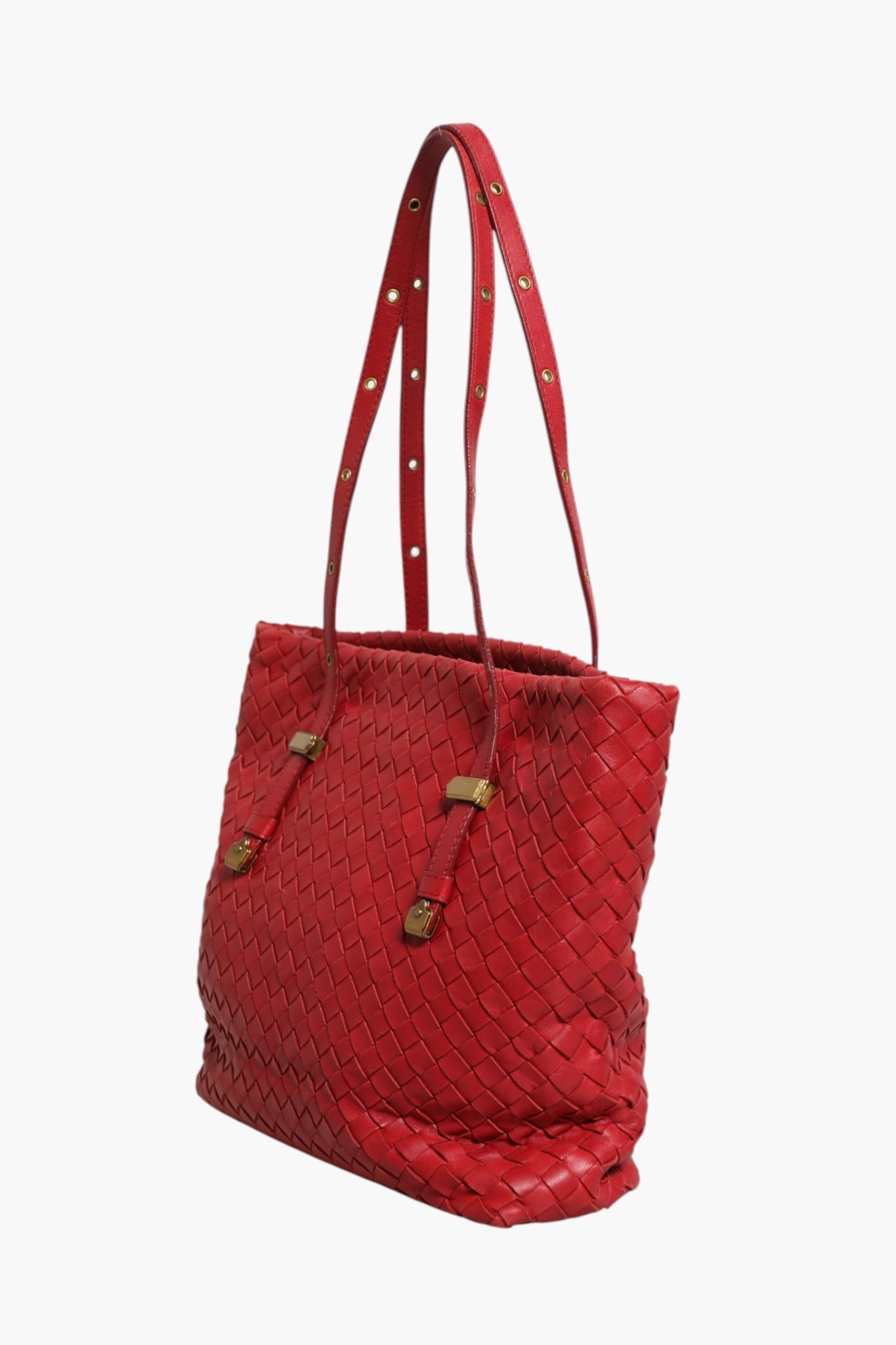 Bottega Veneta Intrecciato Leather Tote Bag - Red