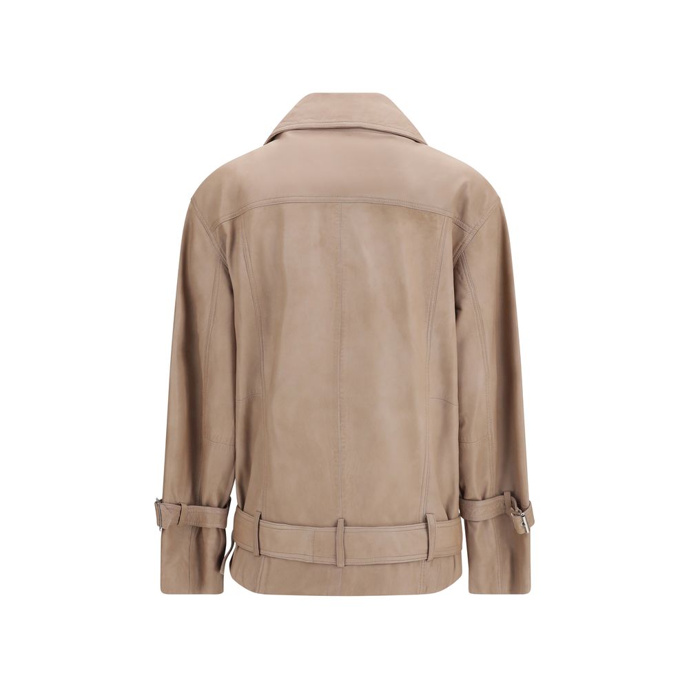 PINKO Vintage Biker Leather Jacket - Beige