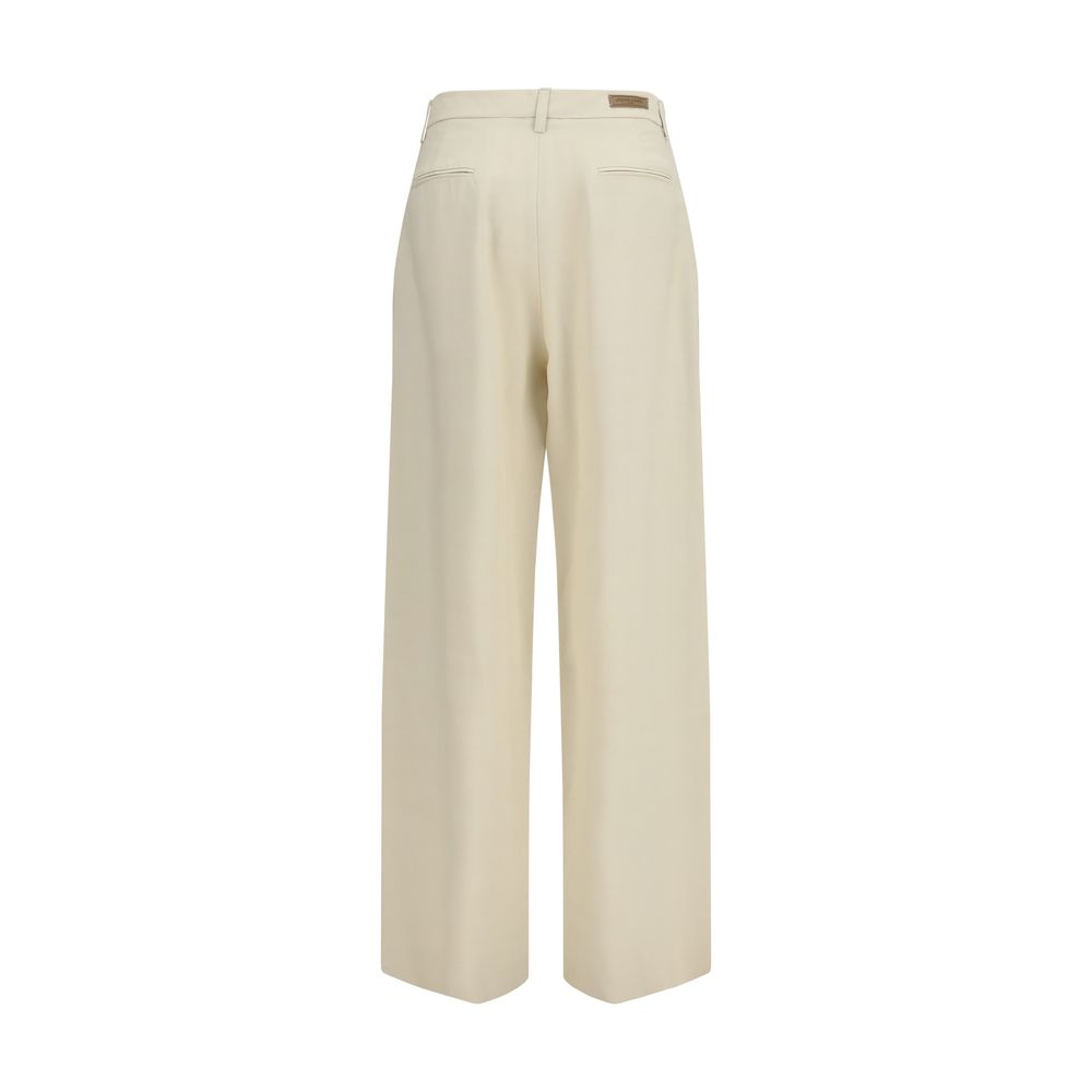 Jacob Cohen Silk-Blend Wide Leg Canvas Pants - Beige