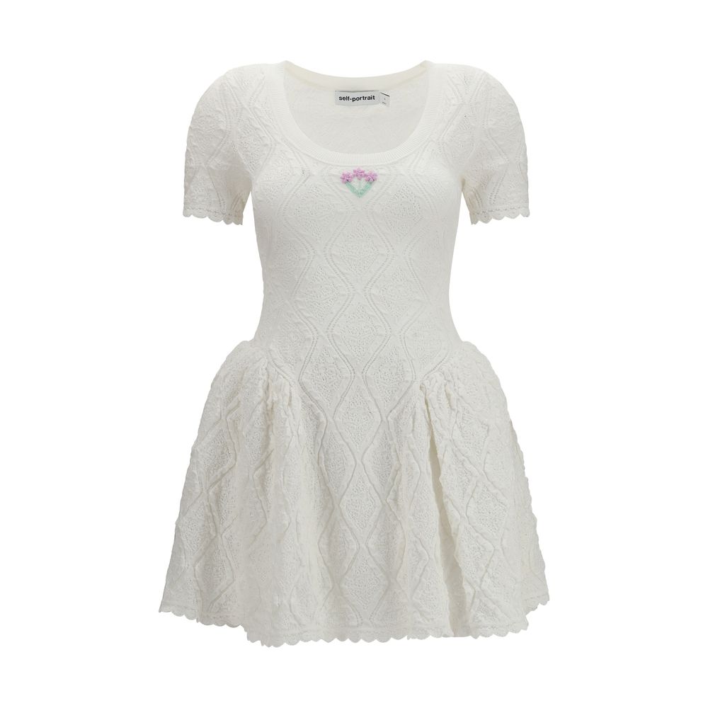 Self-Portrait Pointelle Knit Mini Dress - White