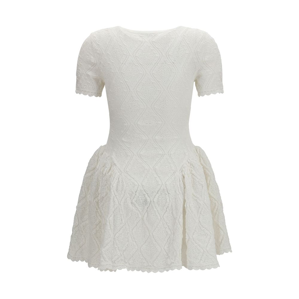 Self-Portrait Pointelle Knit Mini Dress - White