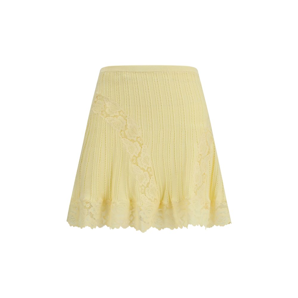 Self-Portrait Floral Lace A-Line Knit Mini Skirt - Yellow