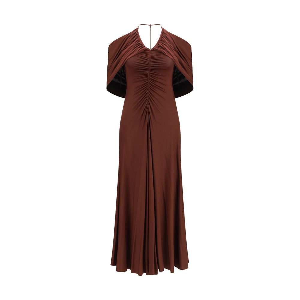 Self-Portrait Ruched Drape Maxi Dress - Dark Brown