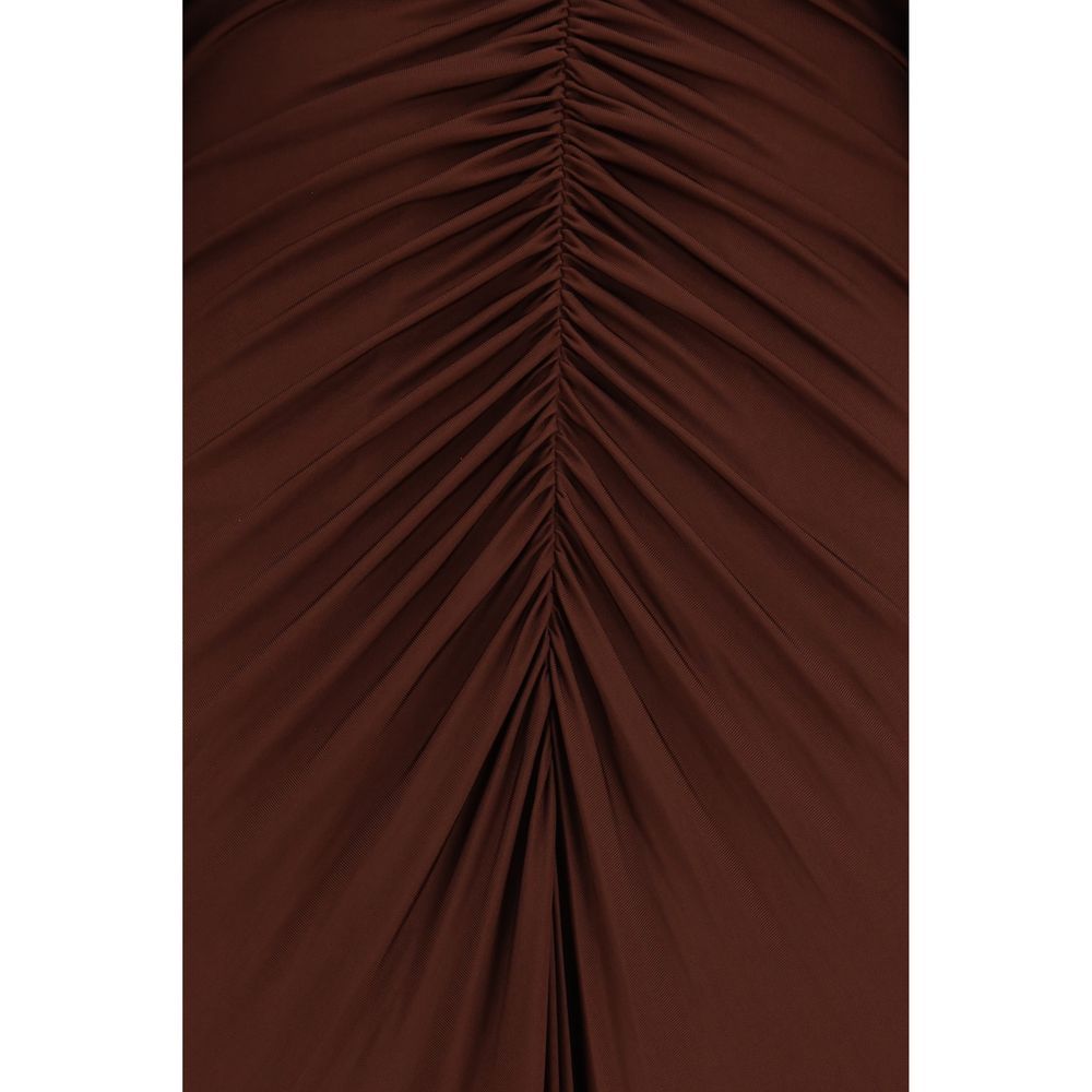 Self-Portrait Ruched Drape Maxi Dress - Dark Brown