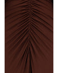 Self-Portrait Ruched Drape Maxi Dress - Dark Brown