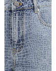 Self-Portrait Rhinestone Embellished Crocodile Patterned Denim Shorts