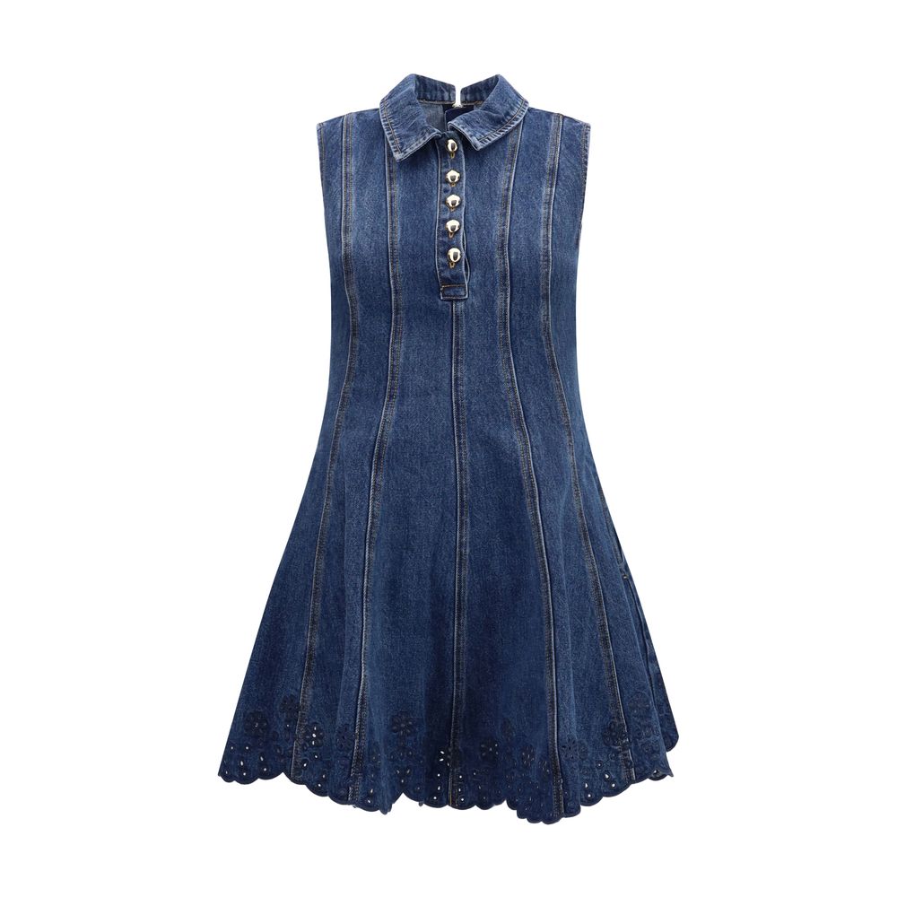 Self-Portrait Sleeveless Broderie Anglaise Denim Mini Dress