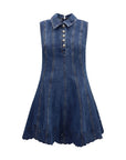 Self-Portrait Sleeveless Broderie Anglaise Denim Mini Dress