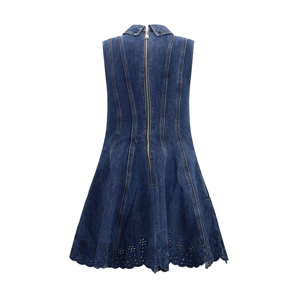 Self-Portrait Sleeveless Broderie Anglaise Denim Mini Dress