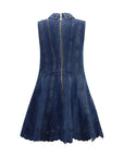 Self-Portrait Sleeveless Broderie Anglaise Denim Mini Dress