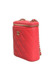 Chanel Quilted Leather Vanity Case with Chain - Red