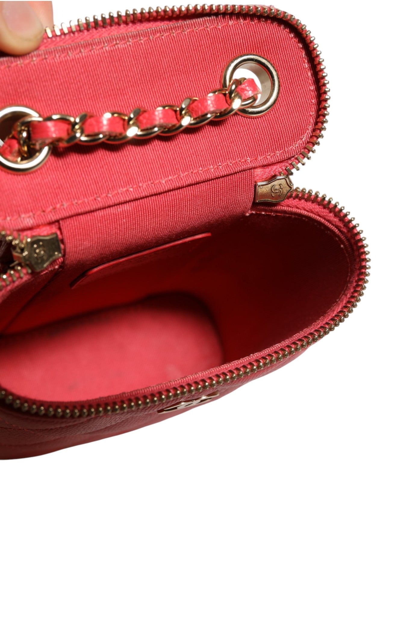 Chanel Quilted Leather Vanity Case with Chain - Red