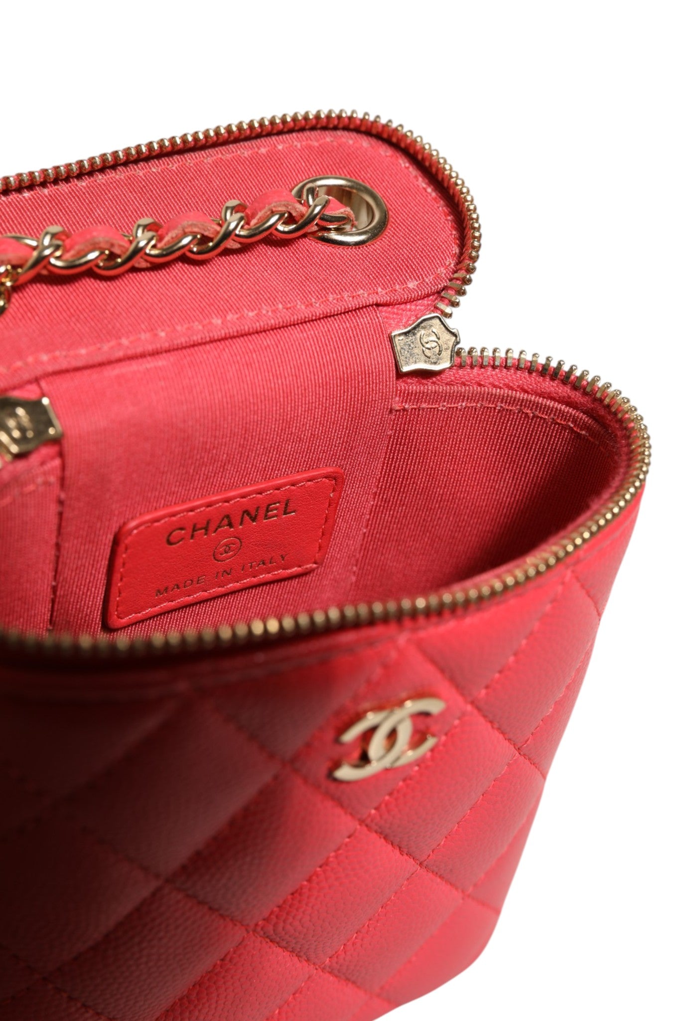 Chanel Quilted Leather Vanity Case with Chain - Red