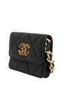 Chanel 19 Flap Coin Purse Quilted Leather Crossbody - Black