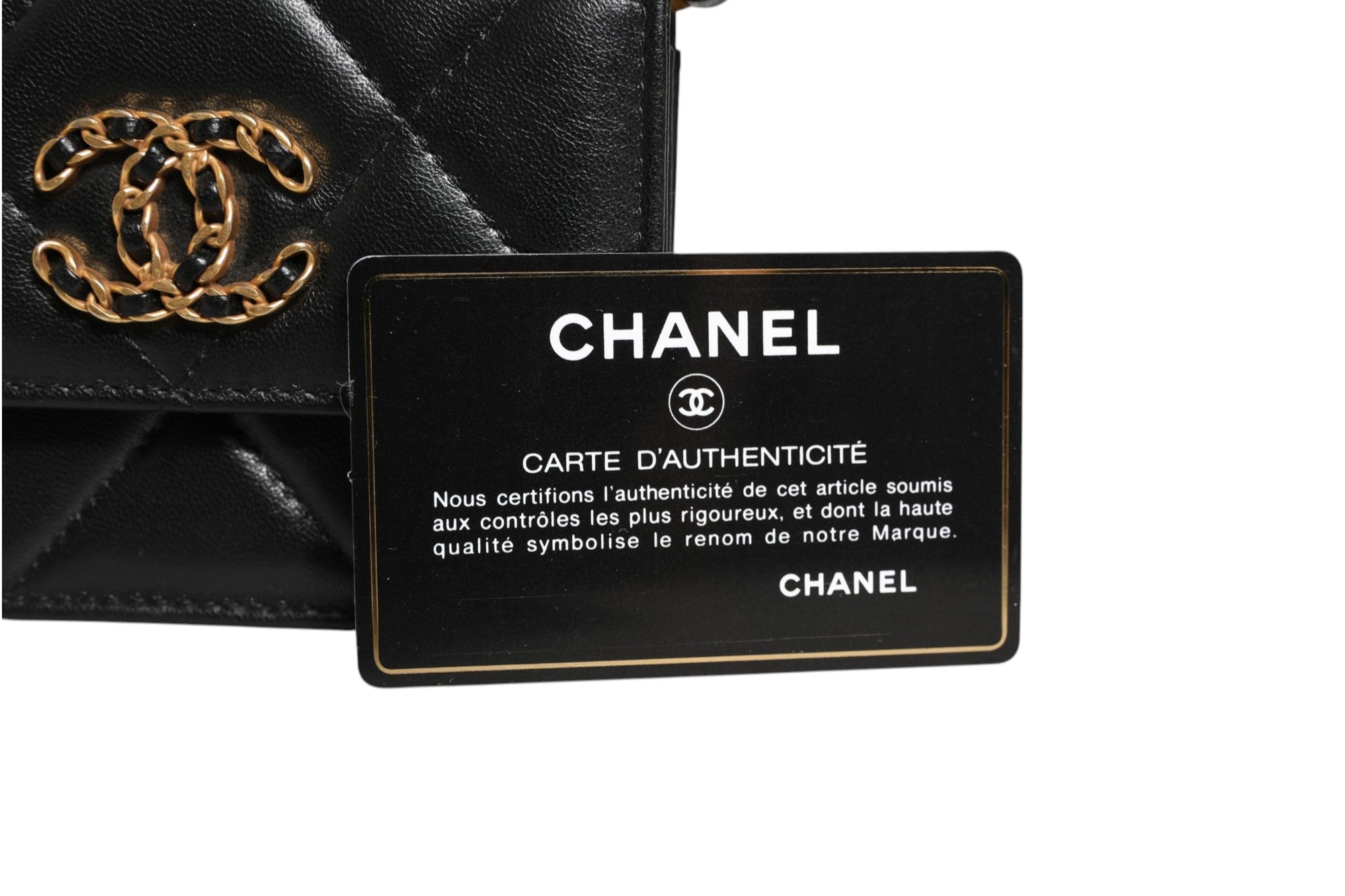 Chanel 19 Flap Coin Purse Quilted Leather Crossbody - Black