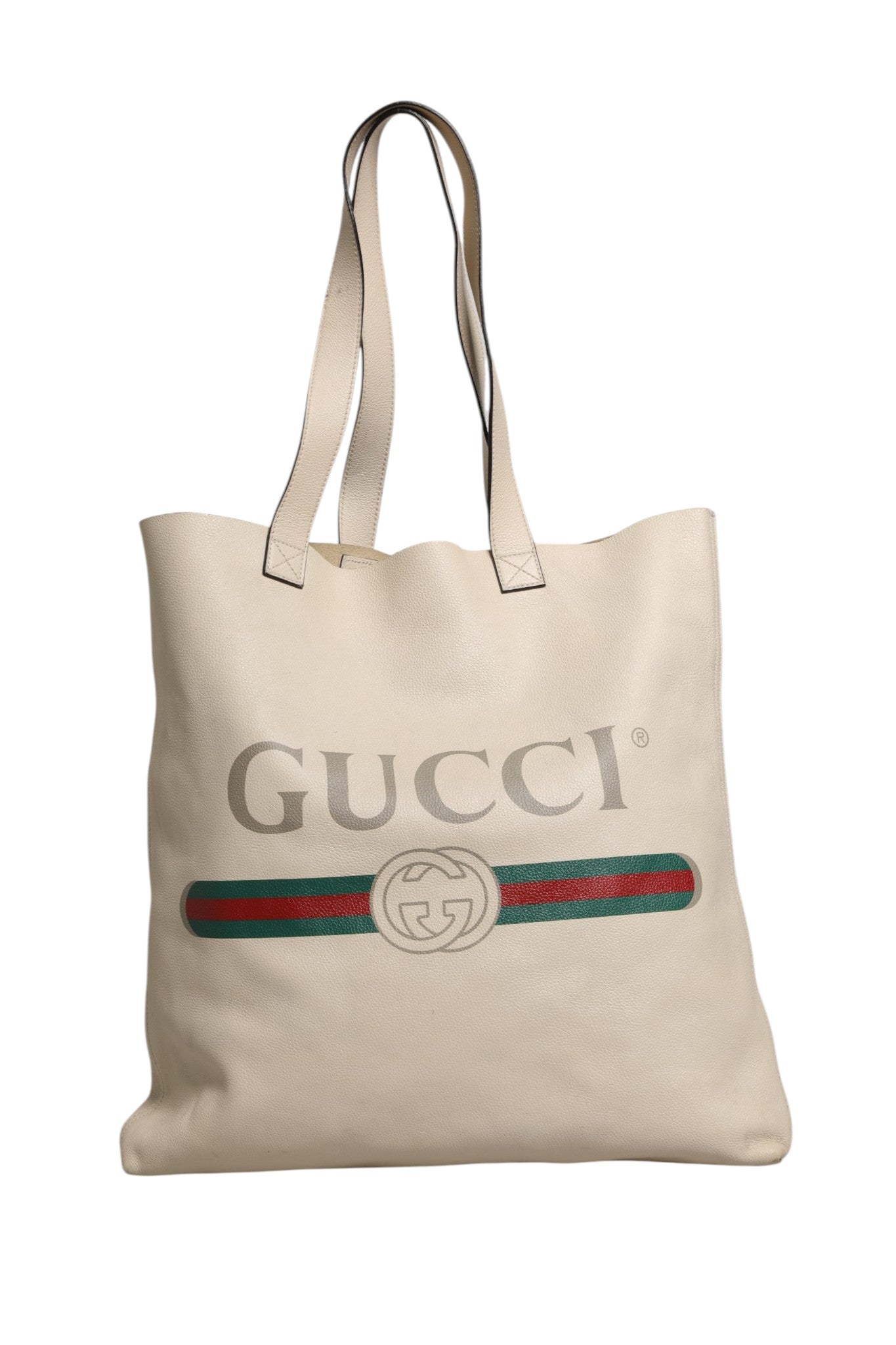 Gucci Web Sherry Logo Print Tote Bag - Ivory/White