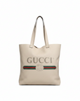 Gucci Web Sherry Logo Print Tote Bag - Ivory/White