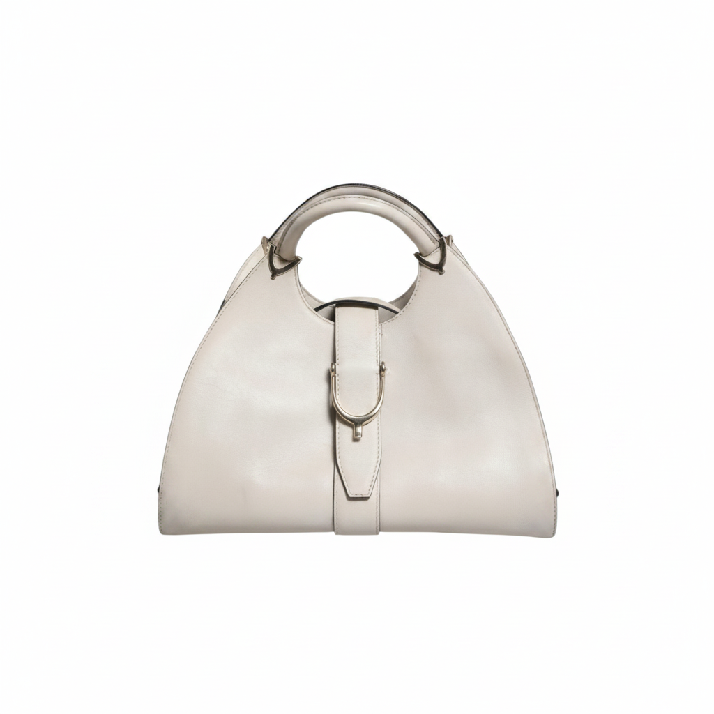 Gucci Leather Stirrup Top Handle Bag - White