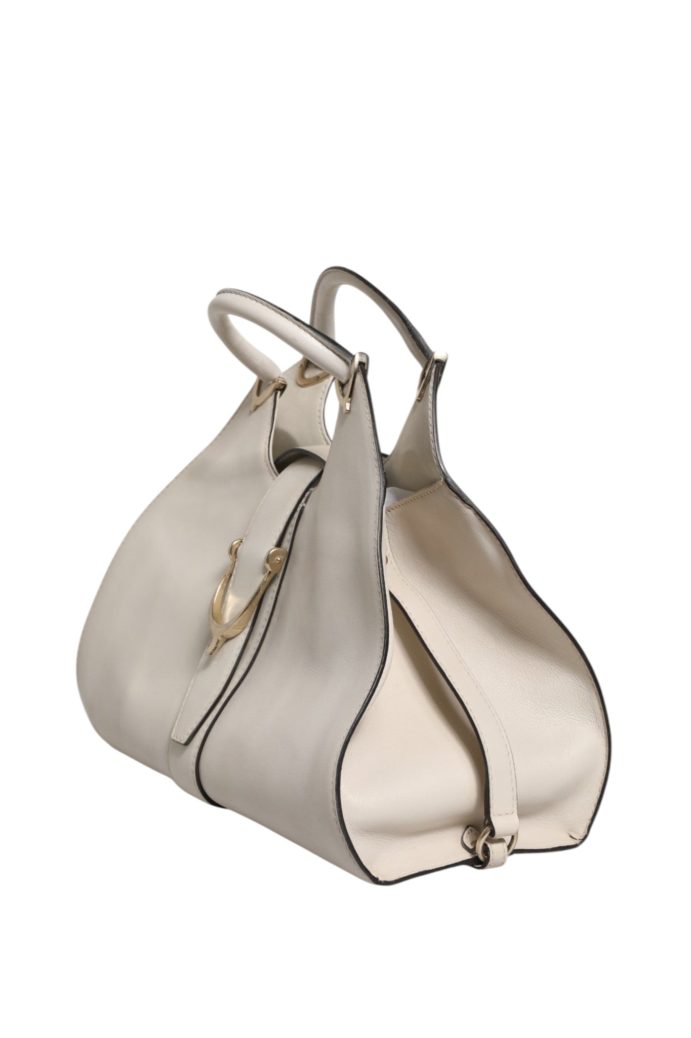 Gucci Leather Stirrup Top Handle Bag - White