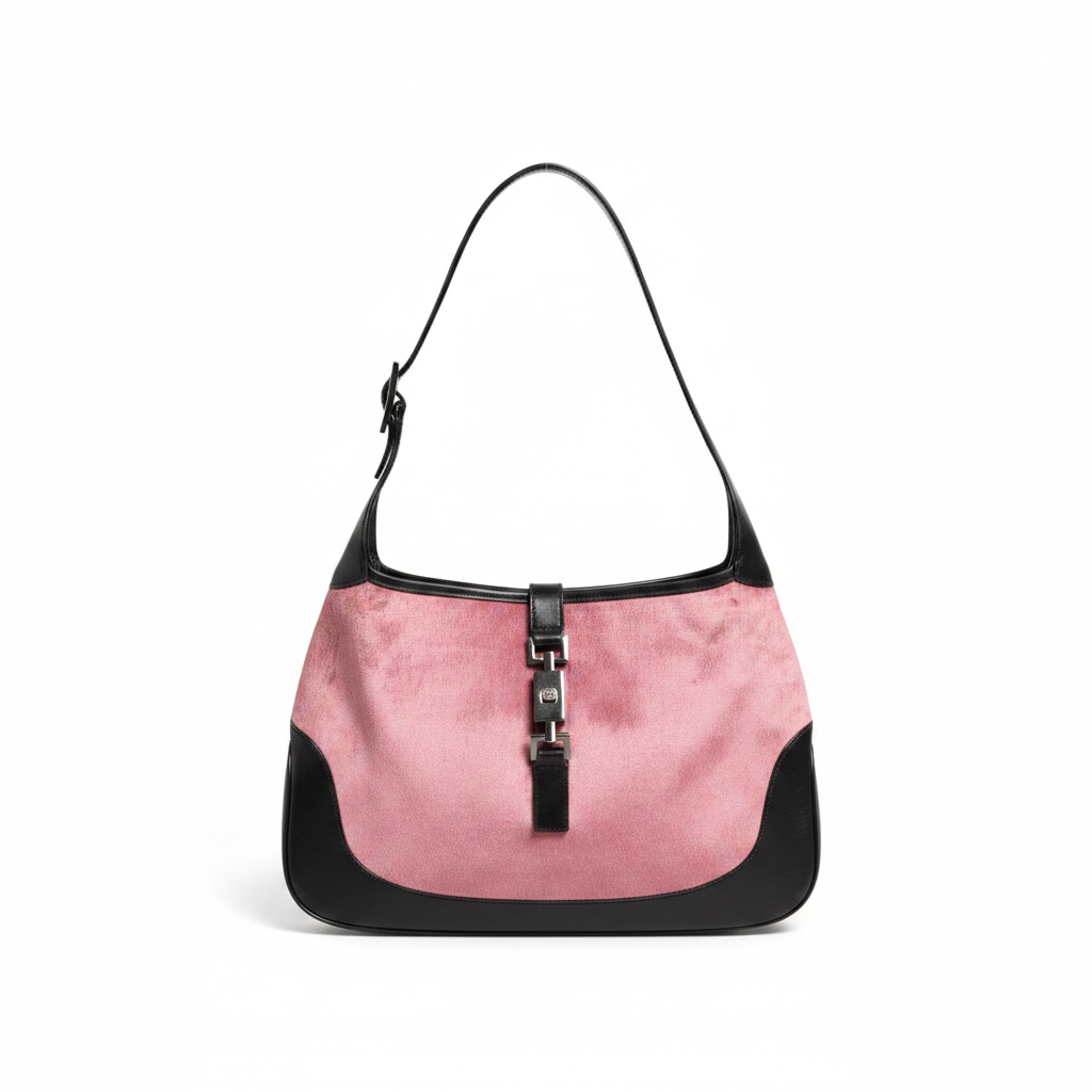 Gucci Jackie Pink Velvet And Black Leather Shoulder Bag