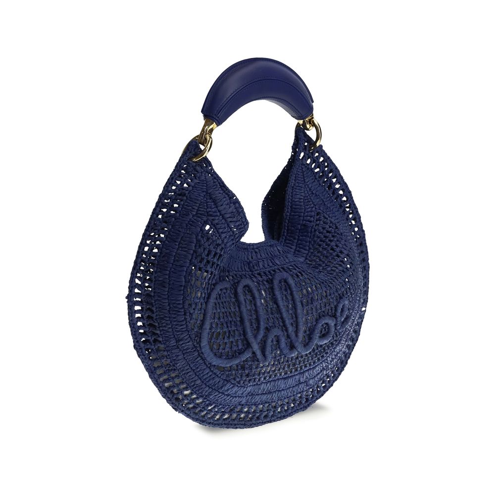 Chloé Summer Banana Raffia Shoulder Bag - Deep Blue
