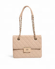 Chanel Quilted Leather Lock Flap Handbag - Beige