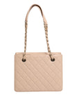 Chanel Quilted Leather Lock Flap Handbag - Beige