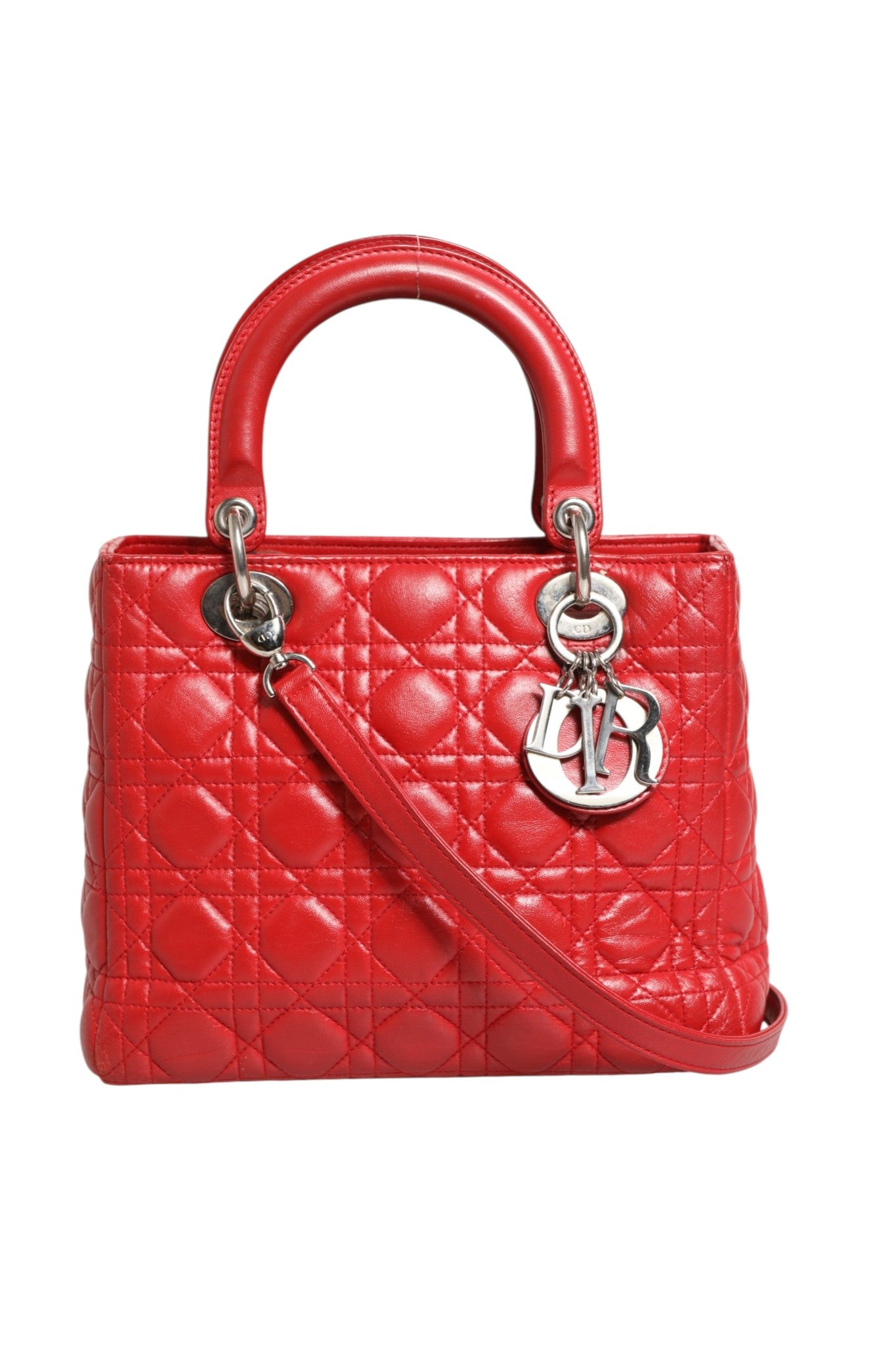 Christian Dior Cannage Leather Lady Dior Tote Bag - Red