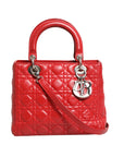 Christian Dior Cannage Leather Lady Dior Tote Bag - Red