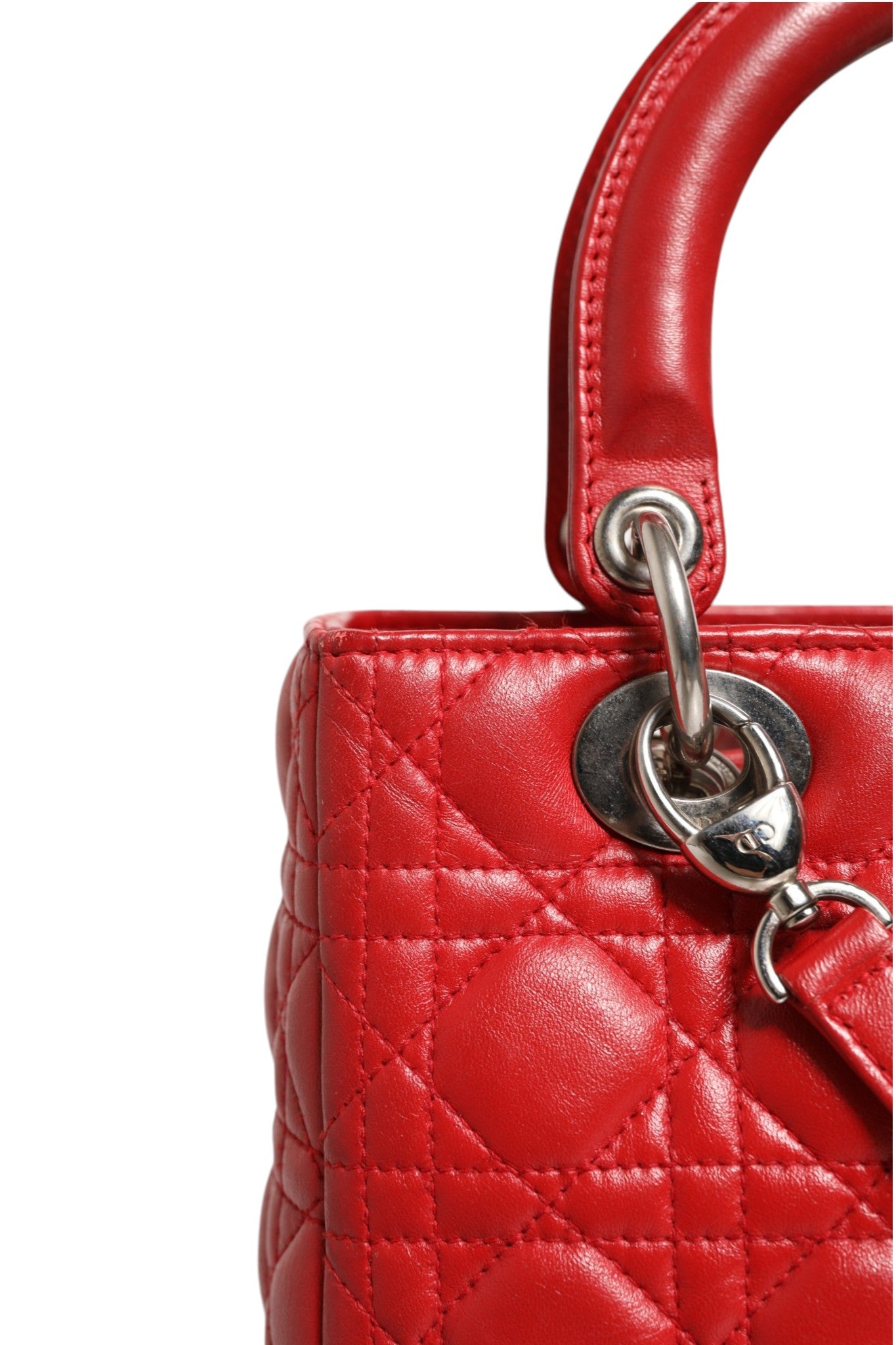 Christian Dior Cannage Leather Lady Dior Tote Bag - Red