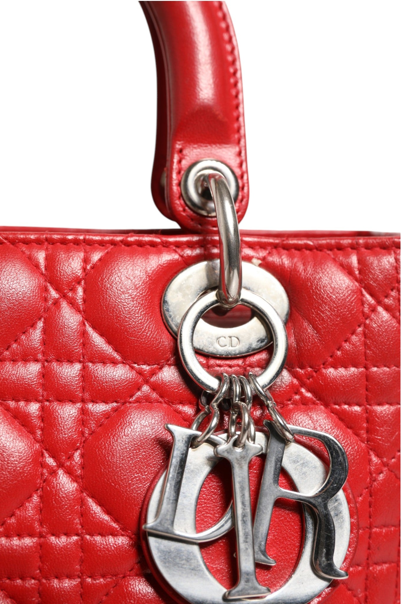 Christian Dior Cannage Leather Lady Dior Tote Bag - Red