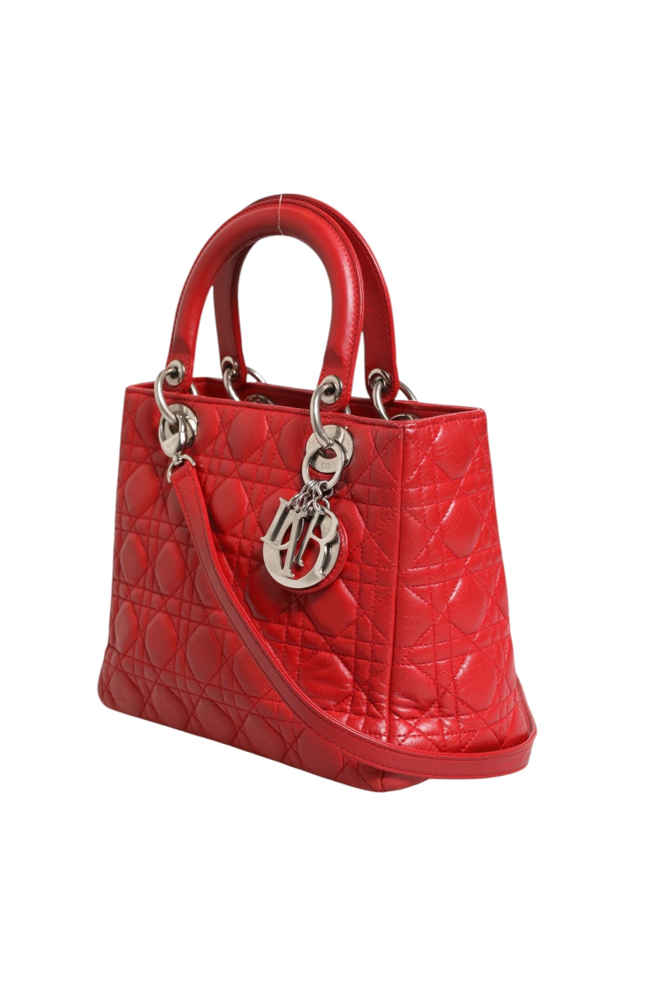 Christian Dior Cannage Leather Lady Dior Tote Bag - Red