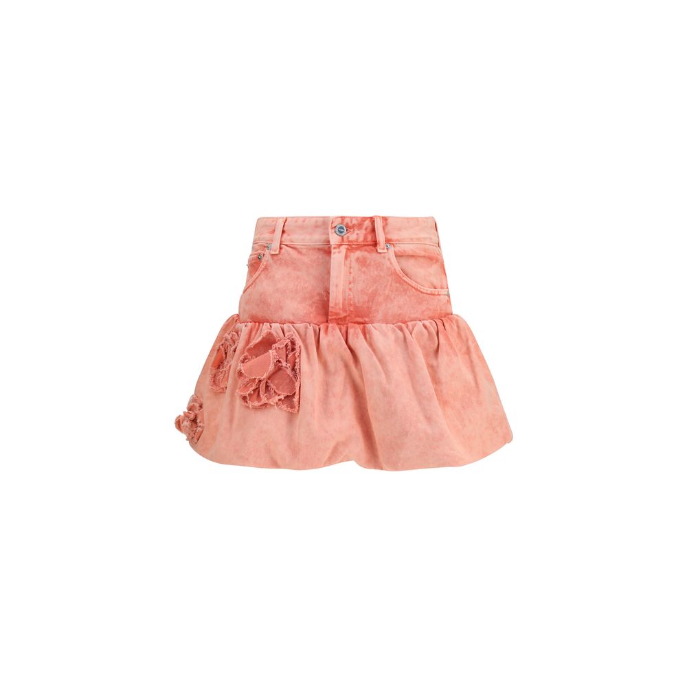 Ganni Ruffle Hem Denim Mini Skirt - Pink
