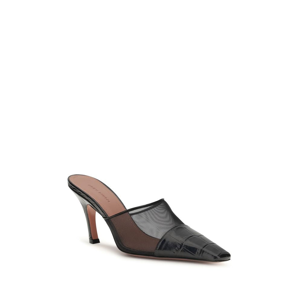 Amina Muaddi Jamie Mesh High Heel Mule - Black
