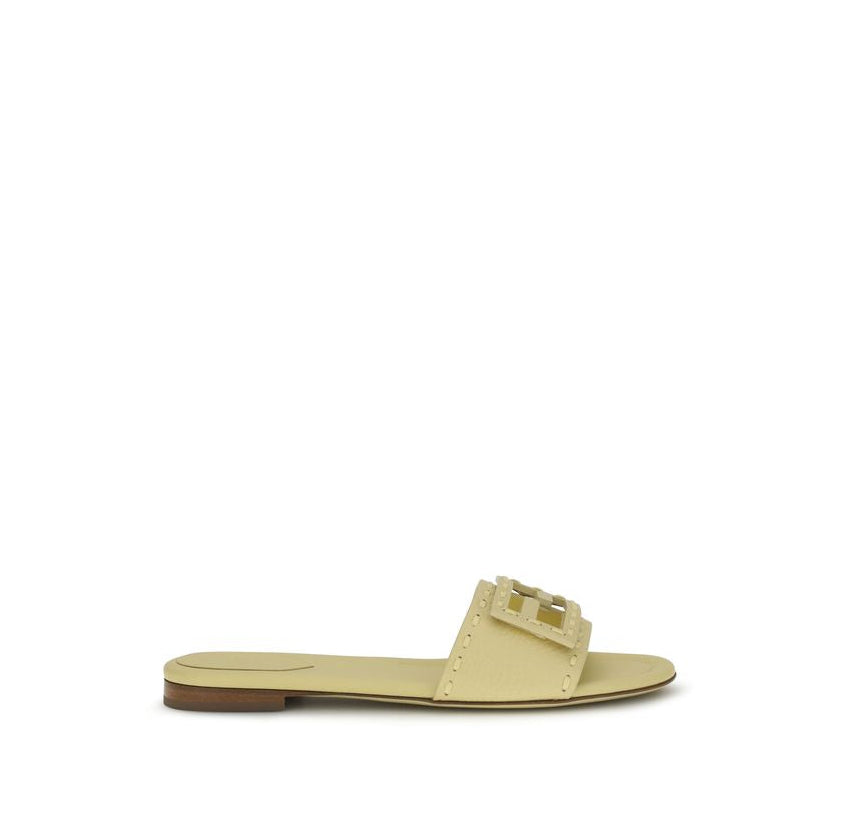 Fendi Beige Baguette Leather Flat Sandals - Beige