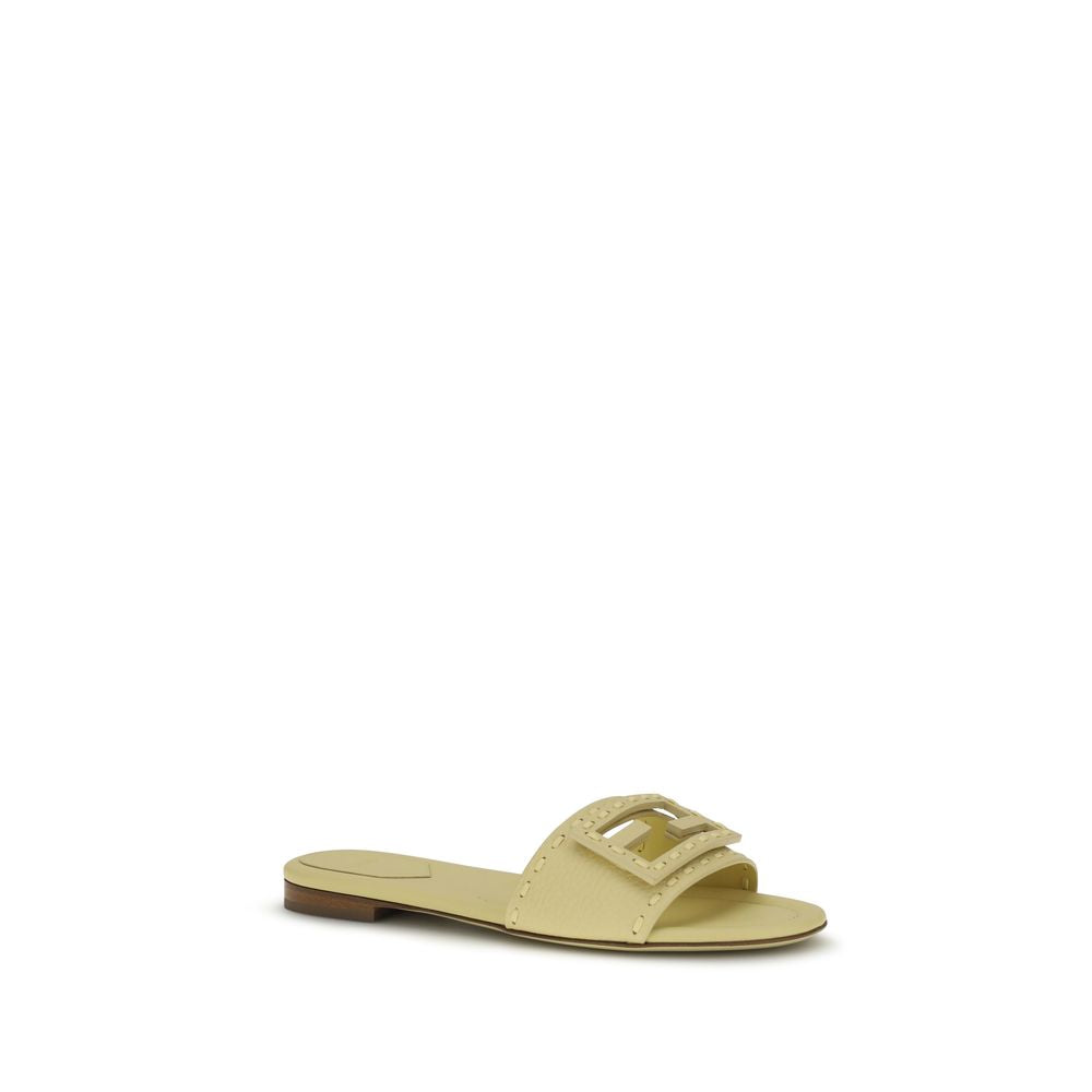 Fendi Beige Baguette Leather Flat Sandals - Beige