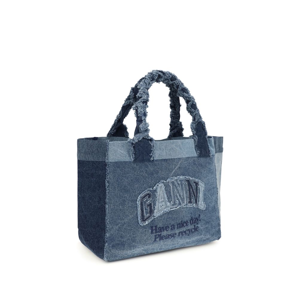 Ganni Patchwork Large Denim Handbag