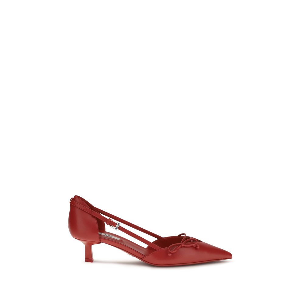 Prada Leather Heel Pumps - Red