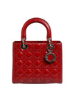 Christian Dior Cannage Leather Small Lady Dior Tote Bag - Burgundy Red