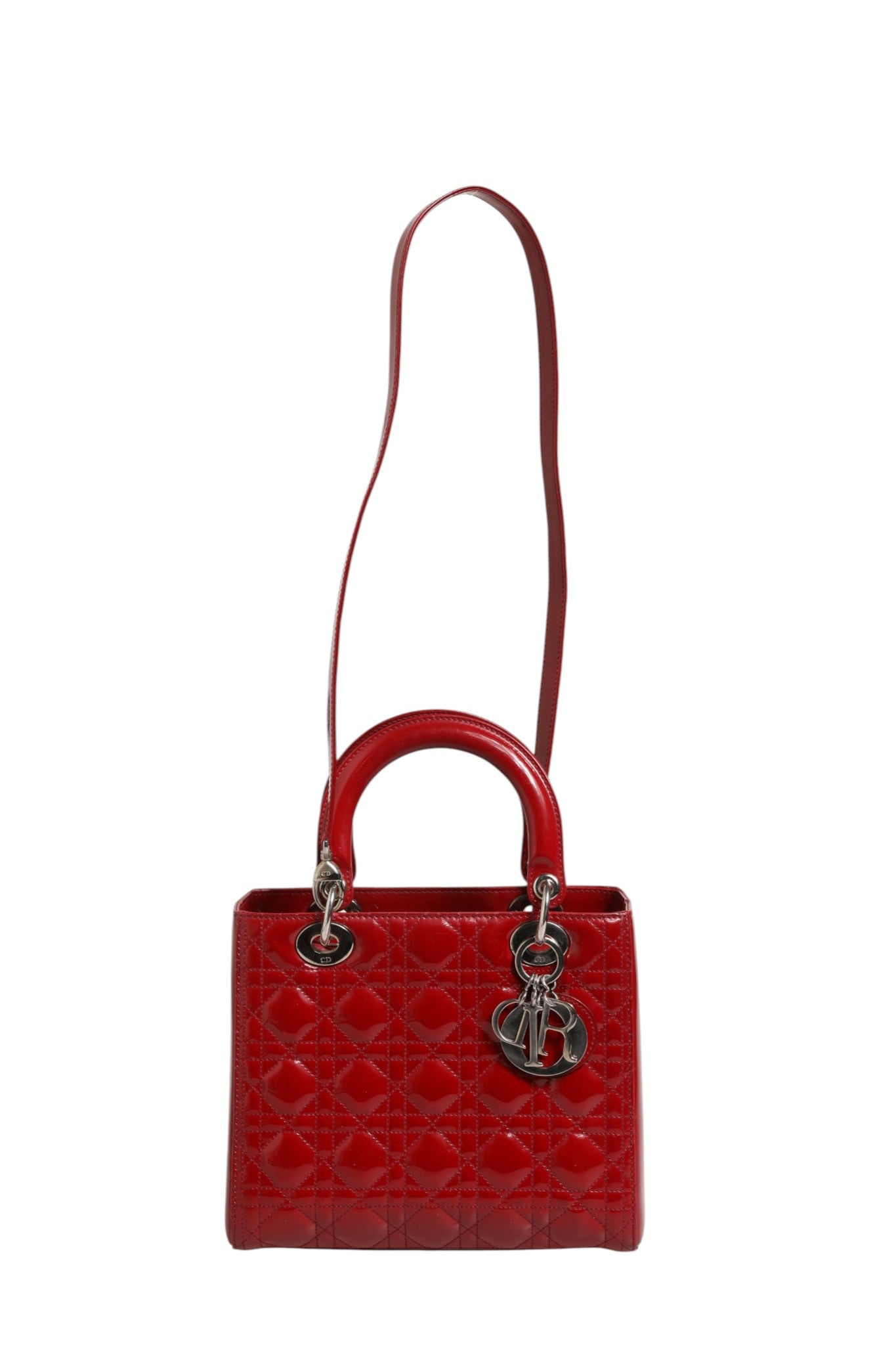 Christian Dior Cannage Leather Small Lady Dior Tote Bag - Burgundy Red
