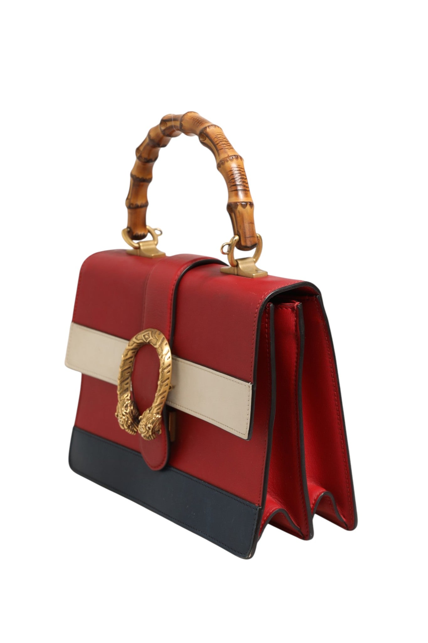 Gucci Dionysus Bamboo Medium Top Handle Bag - White/Blue/Red